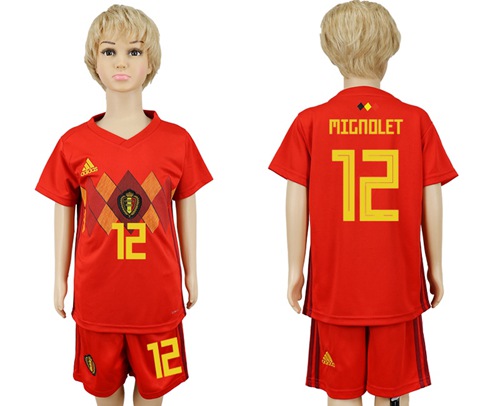 Belgium #12 Mignolet Red Home Kid Soccer Country Jersey